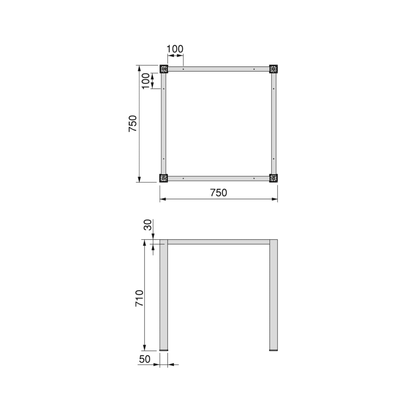 Emuca Quadratische Tischbeine und Tischrahmen, 50x50mm, Stahl, Weiß oder schwarz lackiert - werkzeug-online24