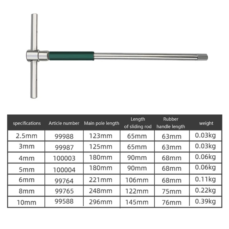 Innensechskantschlüssel aus Karbonstahl, T-Griff, Stiftschlüssel, 2,5mm - 8mm 1 Stück - werkzeug-online24