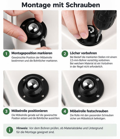 Möbelrollen, Schrankrollen Set 4 Stück - werkzeug-online24