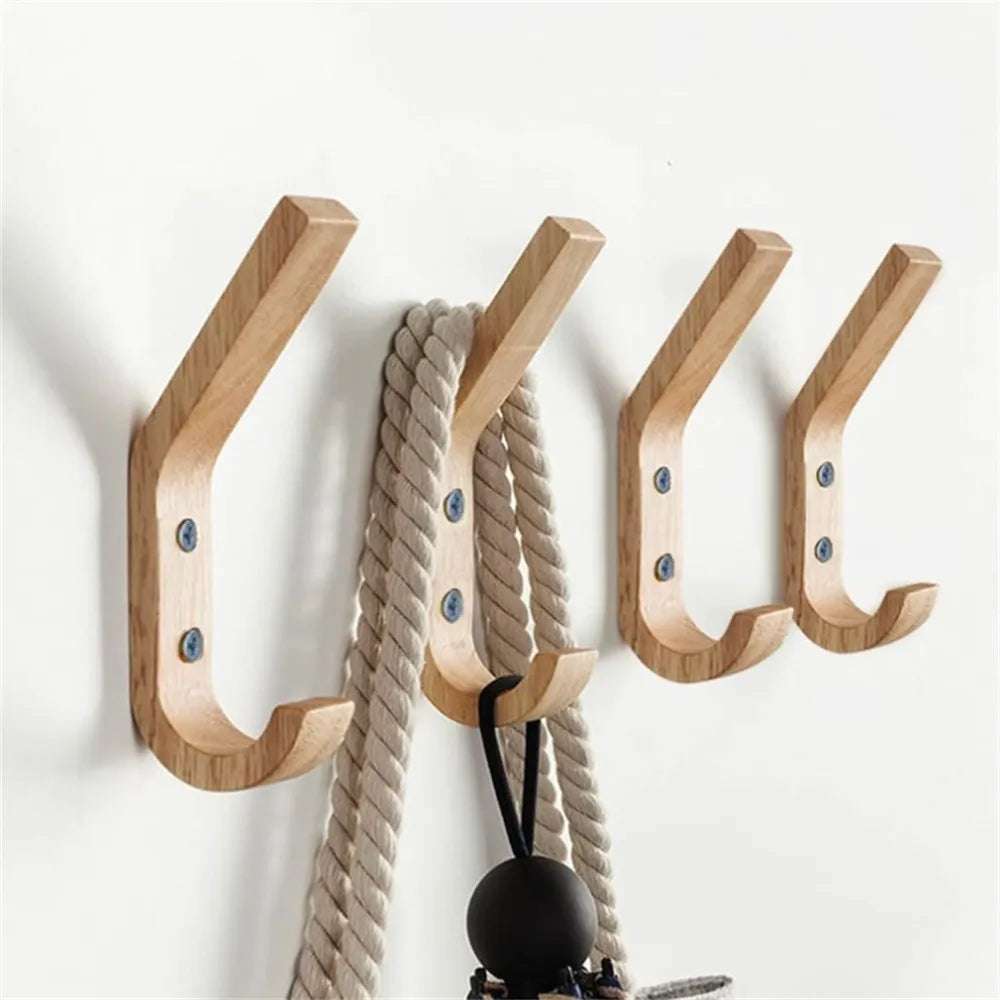 Set 4 Stück Wandhaken Massivholz Eiche, Garderobenhaken aus Holz - werkzeug-online24