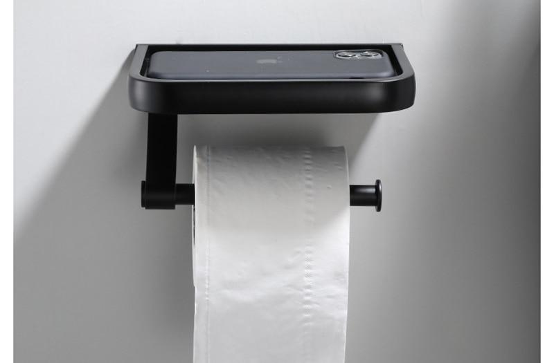 Edelstahl Toilettenpapierhalter, Klopapierhalter Schwarz mit Ablage - werkzeug-online24